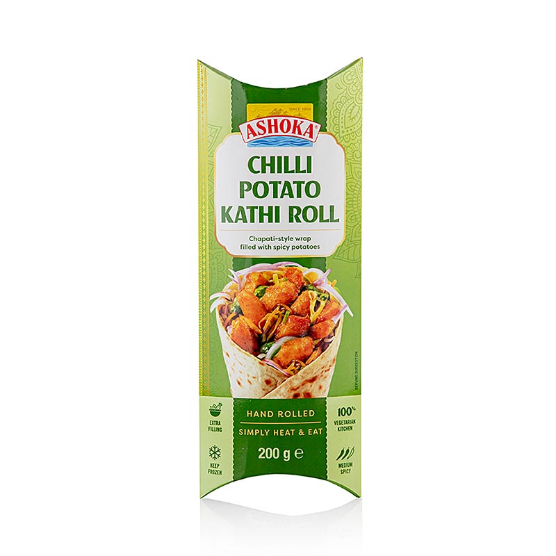 Kathi Roll Kentang Cabai, Bungkus Chapati dengan kentang pedas, Ashoka - 2,4 kg, 12 x 200 g - Kardus
