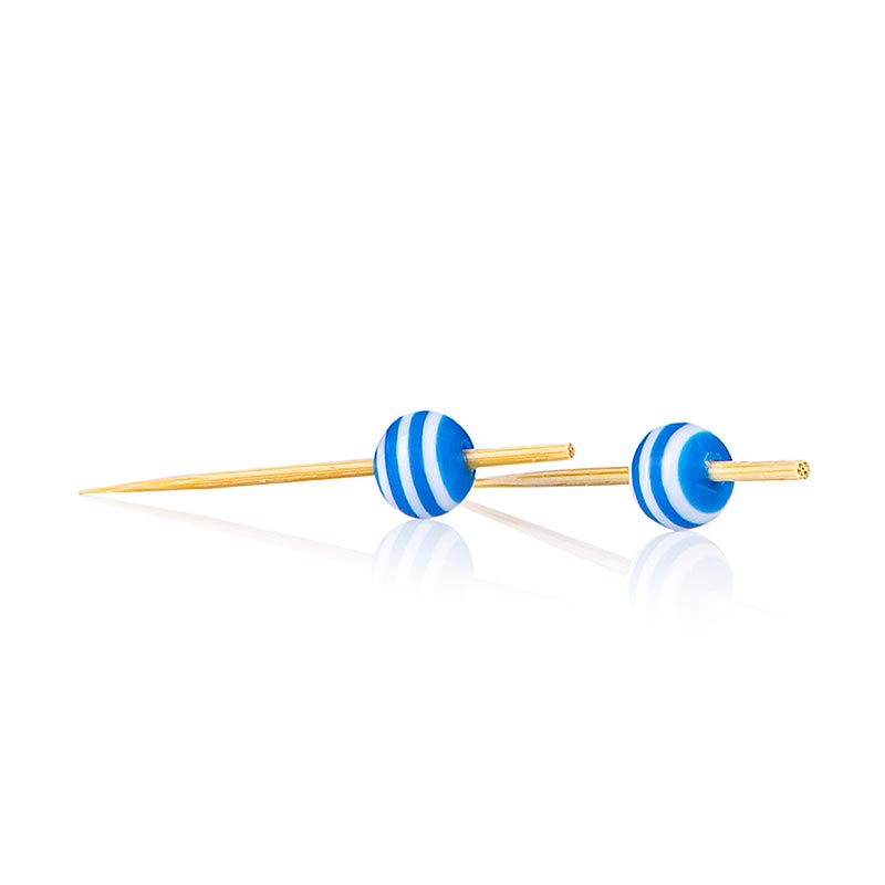 Lidi kayu dengan bola kristal berjalur biru/putih, 9cm - 100 keping - beg