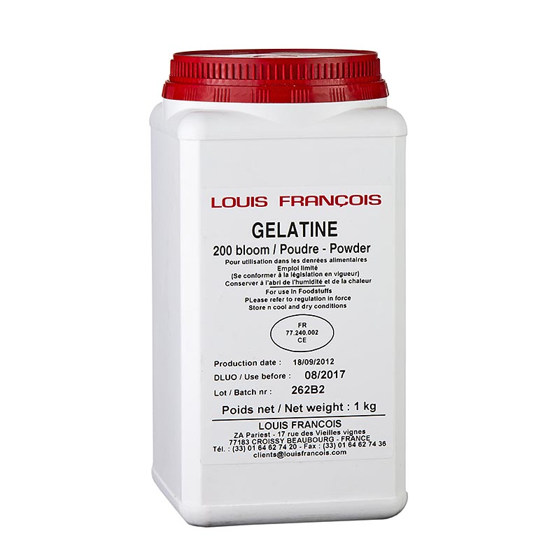 Gelatine powder, white, 200 Bloom, Louis Francois - 1 kg - Pe can