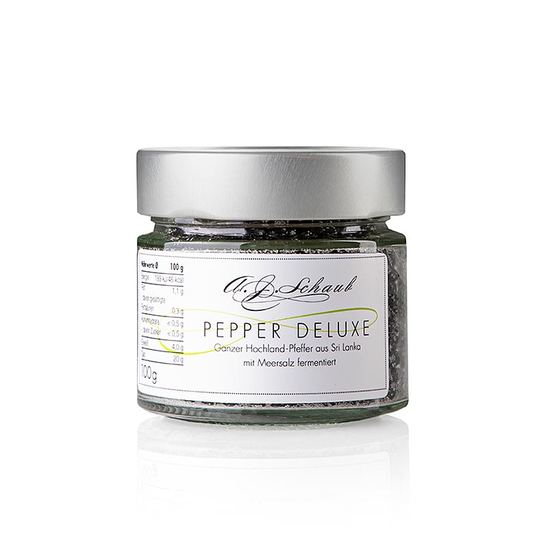 Pepper Deluxe, sort pepper fermentert med havsalt, hel - 100 g - Glass