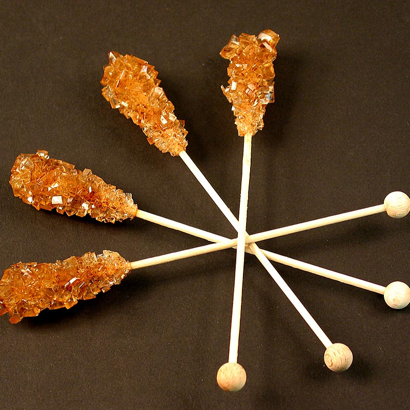 Candy sticks, brown, sugar crystals on a stick - 1kg, 100 pieces - Cardboard