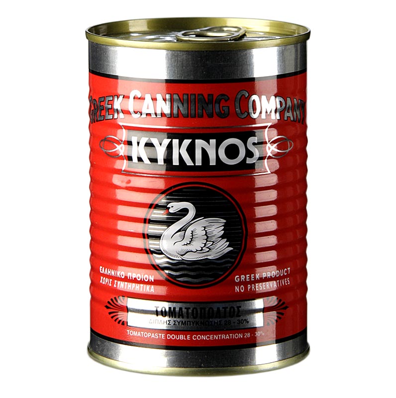Pate de tomate, double concentree, minimum 28 %, Kyknos, Grece - 410g - peut Pate de tomate, double concentree, minimum 28 %, Kyknos, Grece - 410g - peut