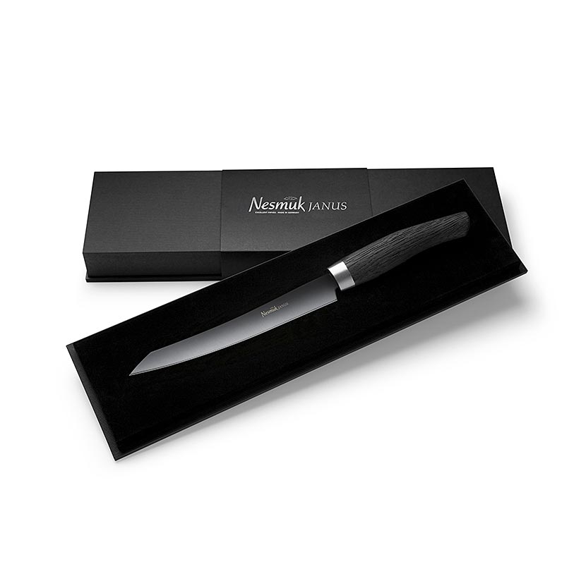 Nesmuk Janus 5.0 Trancheur, 160mm, virole en acier inoxydable, manche en chêne des marais - 1 pc - boîte Nesmuk Janus 5.0 Trancheur, 160mm, virole en acier inoxydable, manche en chêne des marais - 1 pc - boîte