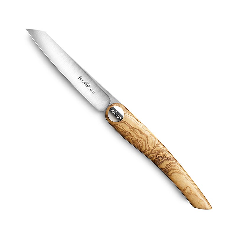 Couteau pliant Nesmuk Soul (dossier), 202 mm (115 mm fermé), manche en bois d`olivier - 1 pc - boîte