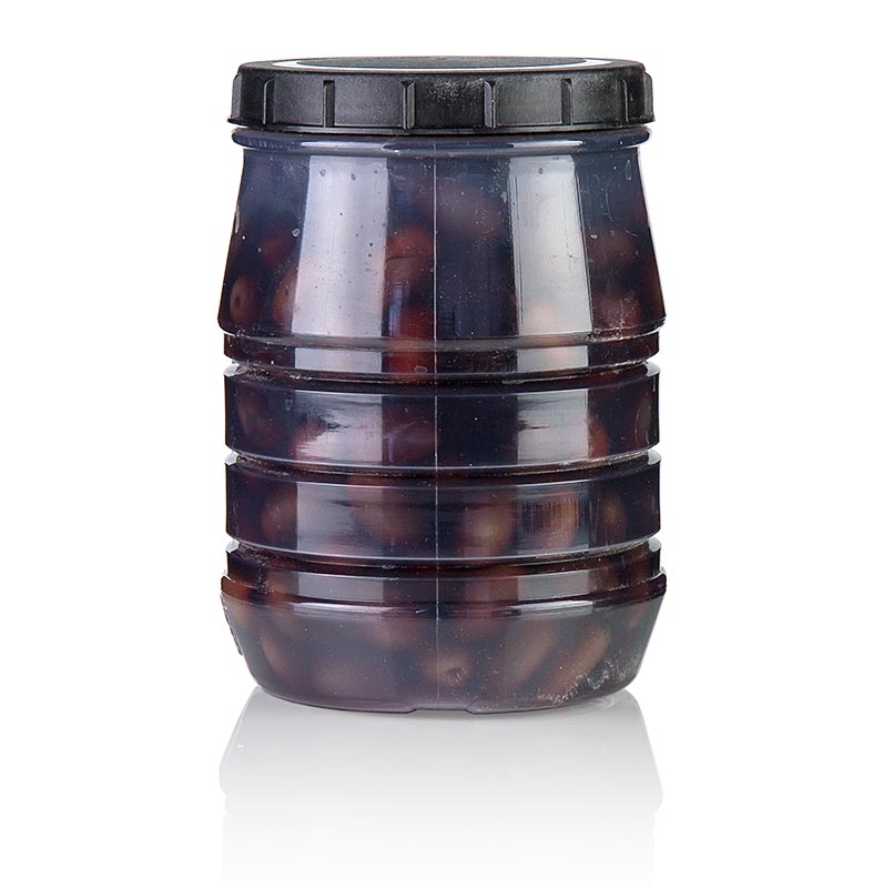 Sorte oliven med sten, Kalamata-oliven i saltlage, Linos - 1,5 kg - glas