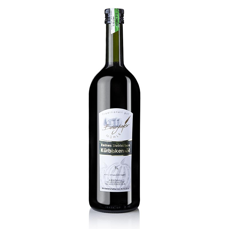 Huile de pépins de citrouille de Styrie, 100% pure, moulin Berghofer - 1 l - bouteille