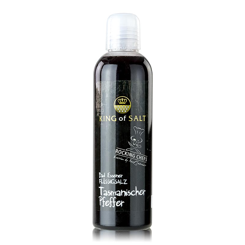 King of Salt - Rocking Chefs Edition, liquid salt w. Tasm. Pepper pieces - 200 ml - bottle King of Salt - Rocking Chefs Edition, liquid salt w. Tasm. Pepper pieces - 200 ml - bottle
