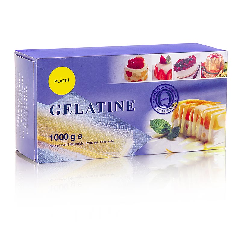 Feuille de gelatine - Platine, 230 Bloom - 1 kg, environ 580 pieces - Papier carton