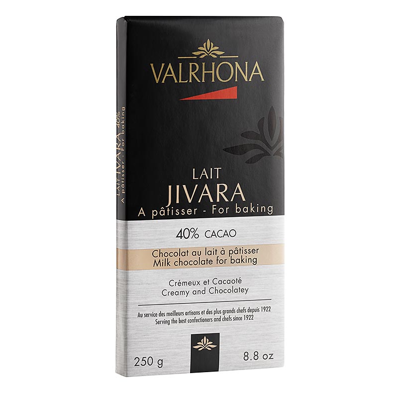 Valrhona Jivara Lait, Vollmilch Couverture, Block, 40% Kakao - 250 g - Folie Valrhona Jivara Lait, Vollmilch Couverture, Block, 40% Kakao - 250 g - Folie