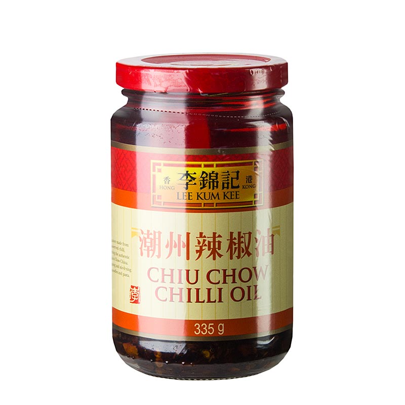 Huile de chili, Chiu Chow, assaisonnée de sauce de soja et d`ail, Lee Kum Kee - 335 g - verre