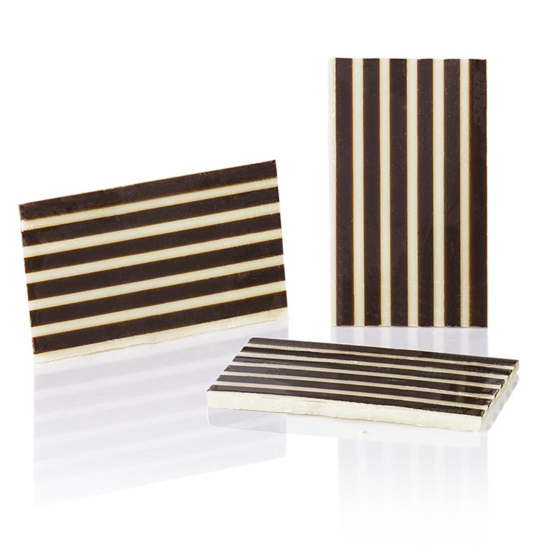 Deko-Aufleger Stripes - Rechteck, weiße / dunkle Schokolade, gestreift, 25 x 40 mm - 680 g, 350 Stück - Karton