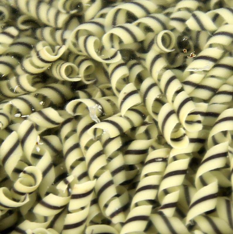 Decorative sticker Tornado - curl shape, white / dark chocolate, approx. 10 x 55 mm - 800 g - carton Decorative sticker Tornado - curl shape, white / dark chocolate, approx. 10 x 55 mm - 800 g - carton