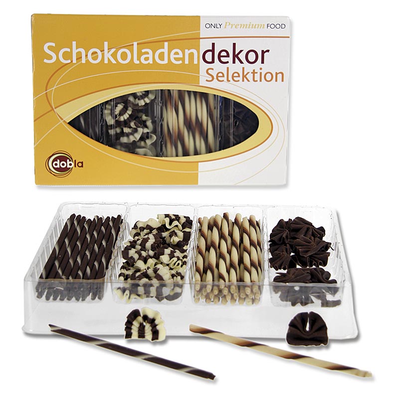 Chocolate decoration assortment - selection 2, 4 varieties of cigarillos and fans - 260 g, ca.90 pc - carton