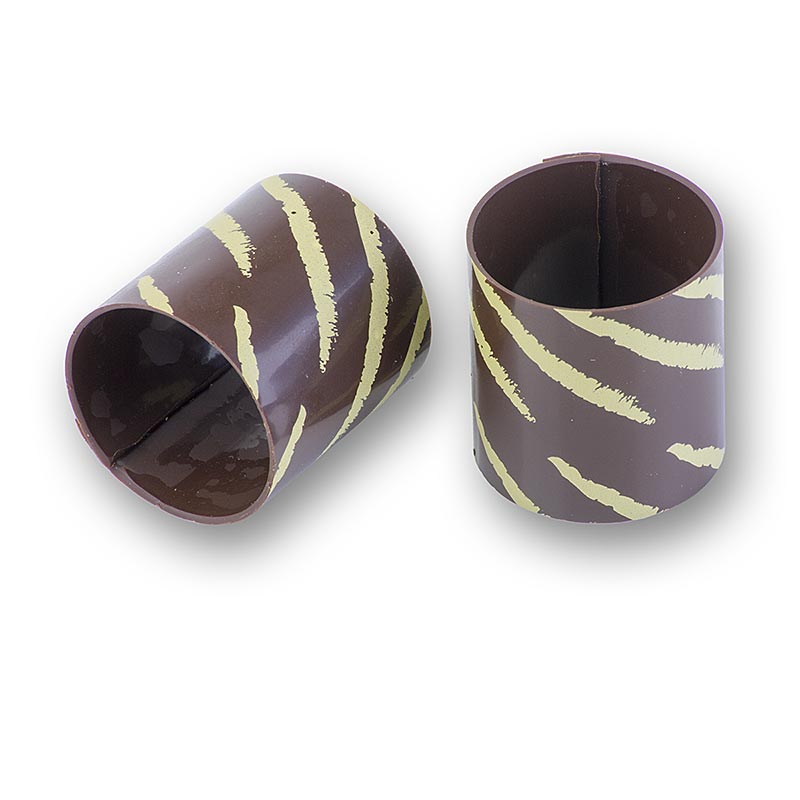 Schokoform - Cannelloni / Zylinder, Dunkel mit Goldstreifen, Ø 35 mm, 3,5 mm hoch - 170 g, 35 St - Karton Schokoform - Cannelloni / Zylinder, Dunkel mit Goldstreifen, Ø 35 mm, 3,5 mm hoch - 170 g, 35 St - Karton