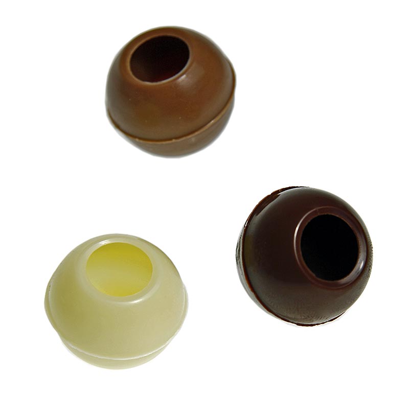 Trüffel-Hohlkugeln, gemischt (126 Vollmilch, 63 Zartbitter, 63 weiß), ø 26mm - 756 g, 252 St - Karton Trüffel-Hohlkugeln, gemischt (126 Vollmilch, 63 Zartbitter, 63 weiß), ø 26mm - 756 g, 252 St - Karton