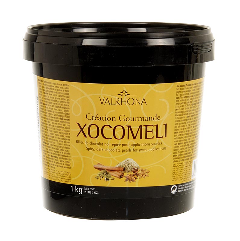 Valrhona Xocomeli, gewürzte Couverture Perlen, 57% Kakao - 1 kg - Pe-eimer Valrhona Xocomeli, gewürzte Couverture Perlen, 57% Kakao - 1 kg - Pe-eimer