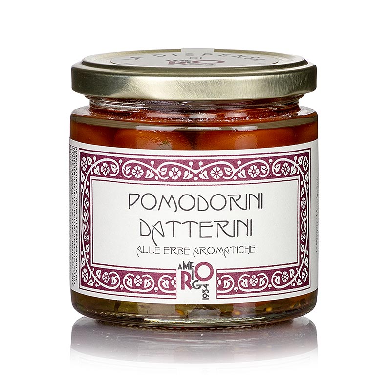 Datteltomaten mit italienischen Kräutern, Amerigo - 220 g - Glas Datteltomaten mit italienischen Kräutern, Amerigo - 220 g - Glas