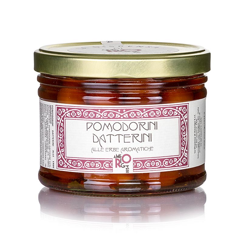 Datteltomaten mit italienischen Kräutern, Amerigo - 370 g - Glas Datteltomaten mit italienischen Kräutern, Amerigo - 370 g - Glas