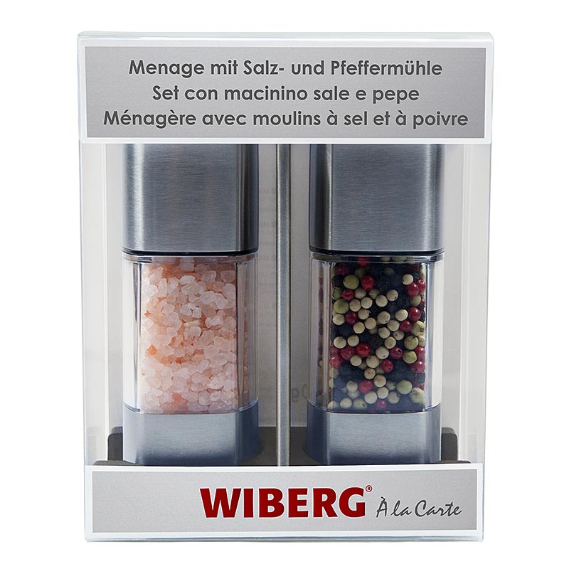 Wiberg salt- og peberkvaernsaet med 140/65 g, med keramisk kvaernmekanisme, 16,8 cm - 205 g, 2 stk - kasse