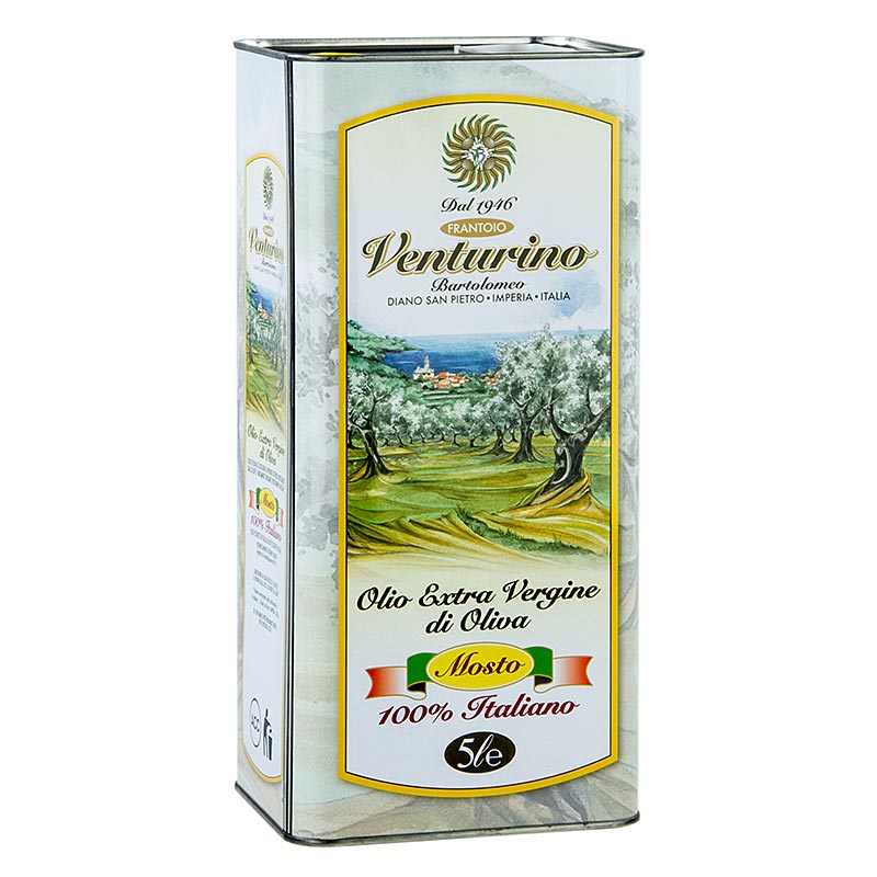 Huile d`Olive Extra Vierge, Venturino Mosto, 100% Olives Italiano - 5 l - boîte
