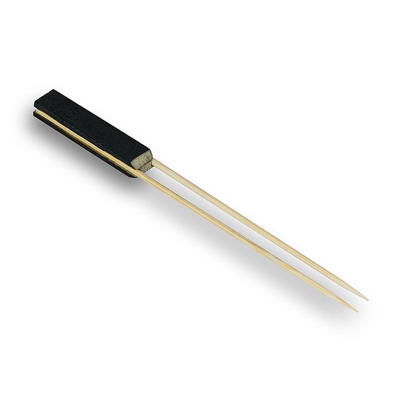 Holz-Spieße - mit 2 Stegen u. schwarzem Rechteck, 120mm, 100% Chef - 100 St - Beutel Holz-Spieße - mit 2 Stegen u. schwarzem Rechteck, 120mm, 100% Chef - 100 St - Beutel