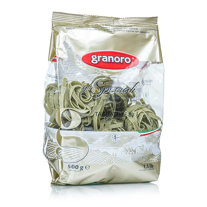 Granoro Tagliatelle Verdi & Nidi, mit Spinat, grün, 6 mm, No.80 - 500 g - Tüte