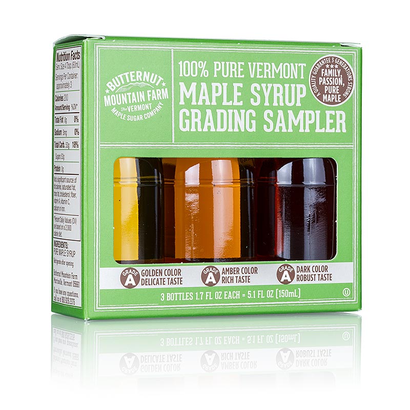 Maple Sirup Test Box A Grade (gylden, rav, mørk) - 150 ml, 3 x 50 ml - flasker