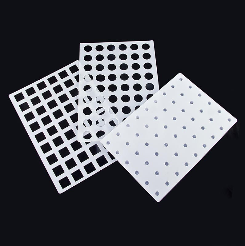 Einfüllhilfe für Universal-Tartelettes, 3-tlg., Noppen+runde+quadratische Platte - 3 tlg. - Lose Einfüllhilfe für Universal-Tartelettes, 3-tlg., Noppen+runde+quadratische Platte - 3 tlg. - Lose