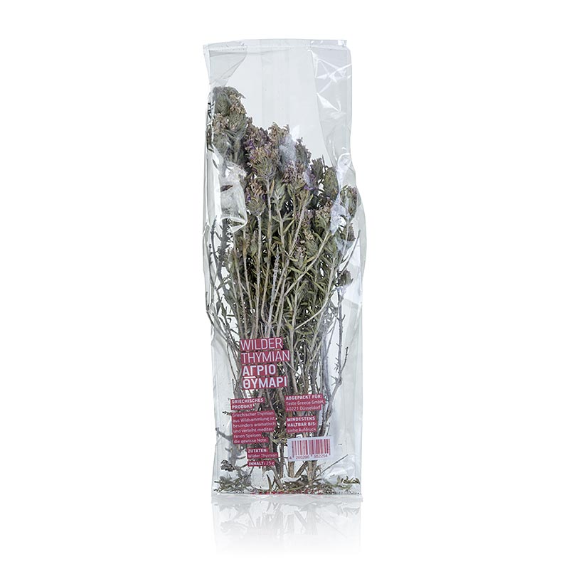 Wilder Thymian, ganze Zweige mit Blüten, getrocknet, Taste Greece - 25 g - Beutel Wilder Thymian, ganze Zweige mit Blüten, getrocknet, Taste Greece - 25 g - Beutel
