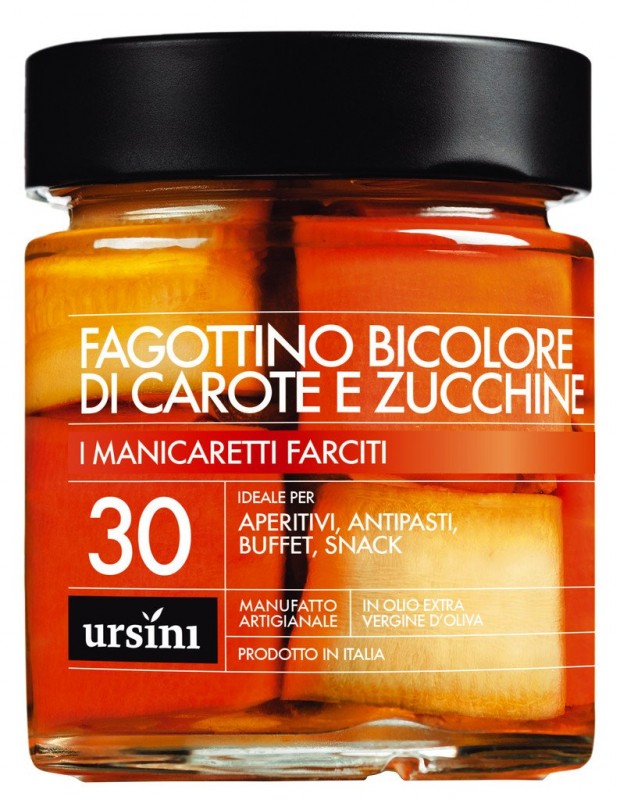 Zucchini- und Karottenröllchen, Fagottino bicolore di carote e Zucchine, Ursini - 250 g - Glas Zucchini- und Karottenröllchen, Fagottino bicolore di carote e Zucchine, Ursini - 250 g - Glas