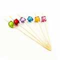 Bamboo skewers square, 12 cm, with colorful, clear, quad. Pearls - 40 hours - bag