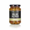 Olives verdes, amb pinyol, Arbequina, en salmorra, Molino Alfonso - 355 g - Vidre