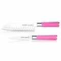 Pink Spirit knife set (paring knife + santoku with hollow edge), thick - 2 parts - box