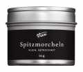 Spitzmorcheln klein, getrocknet, ohne Stiel, Getrocknete Spitzmorcheln, Sortierung 2-3 cm, Viani - 10 g - Dose