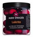 Liquorice with white chocolate raspberry + chili, liquorice in white chocolate with raspberries + chili, MØn Dragee - 150g - piece