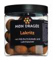 Liquorice with milk chocolate and liquorice powder, liquorice in whole milk chocolate with liquorice powder, MØn Dragee - 150g - piece