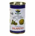 Grüne Oliven, mit Jalapano Chili, Oliven, in Lake, El Faro - 350 g - Dose