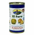 Grüne Oliven, ohne Kern, mit Orangenpaste, in Lake, El Faro - 350 g - Dose