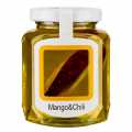 Préparation de miel d`acacia avec mangue séchée et piment, miel - 250 g - verre