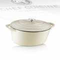 Oval roasting pan, with lid, beige, cast iron / enamel, Chef Cuisine - 1 piece - Cardboard